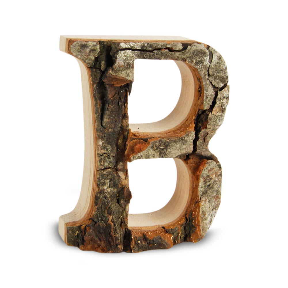 Holzbuchstabe mit Rinde: B