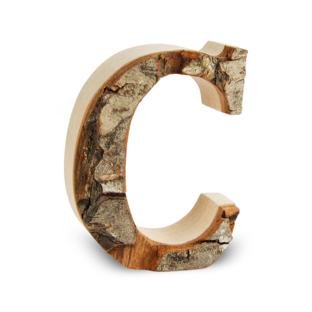 Holzbuchstabe mit Rinde: C