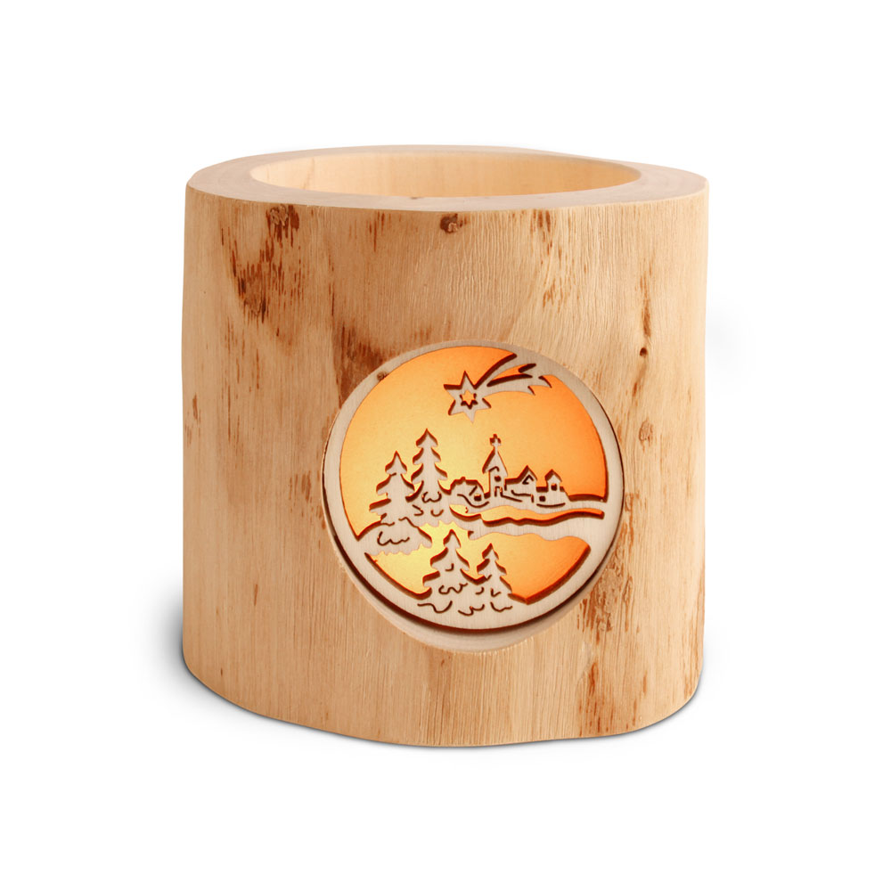 Stimmungsleuchter ohne Rinde, Motiv: Winterdorf