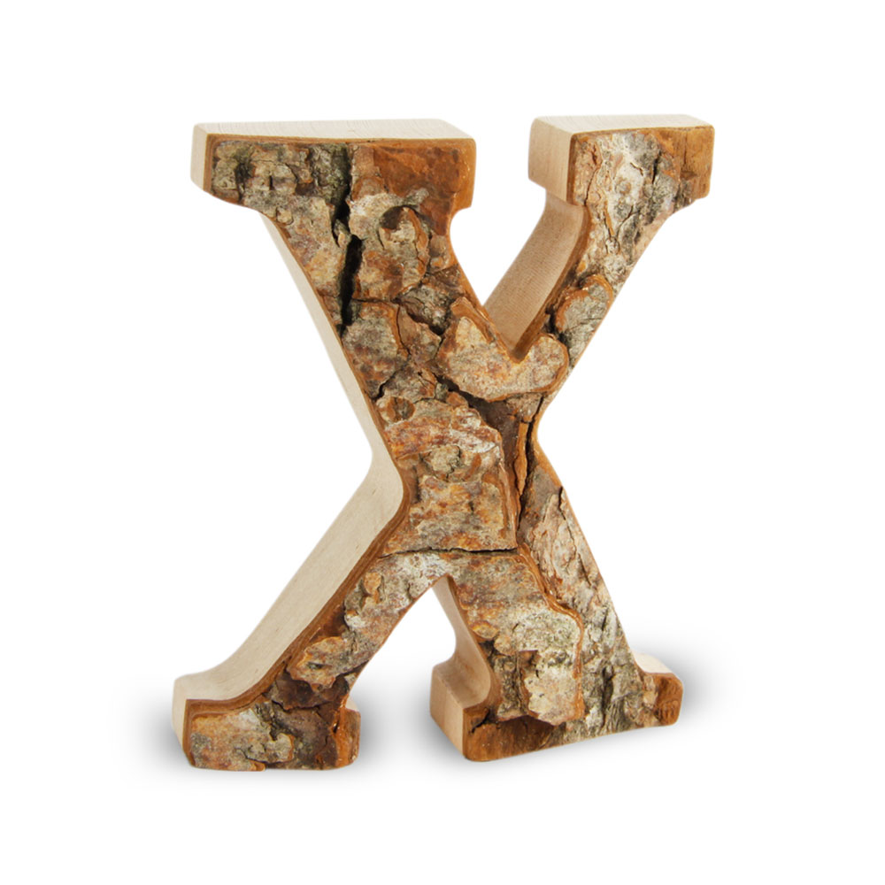 Holzbuchstabe mit Rinde: X