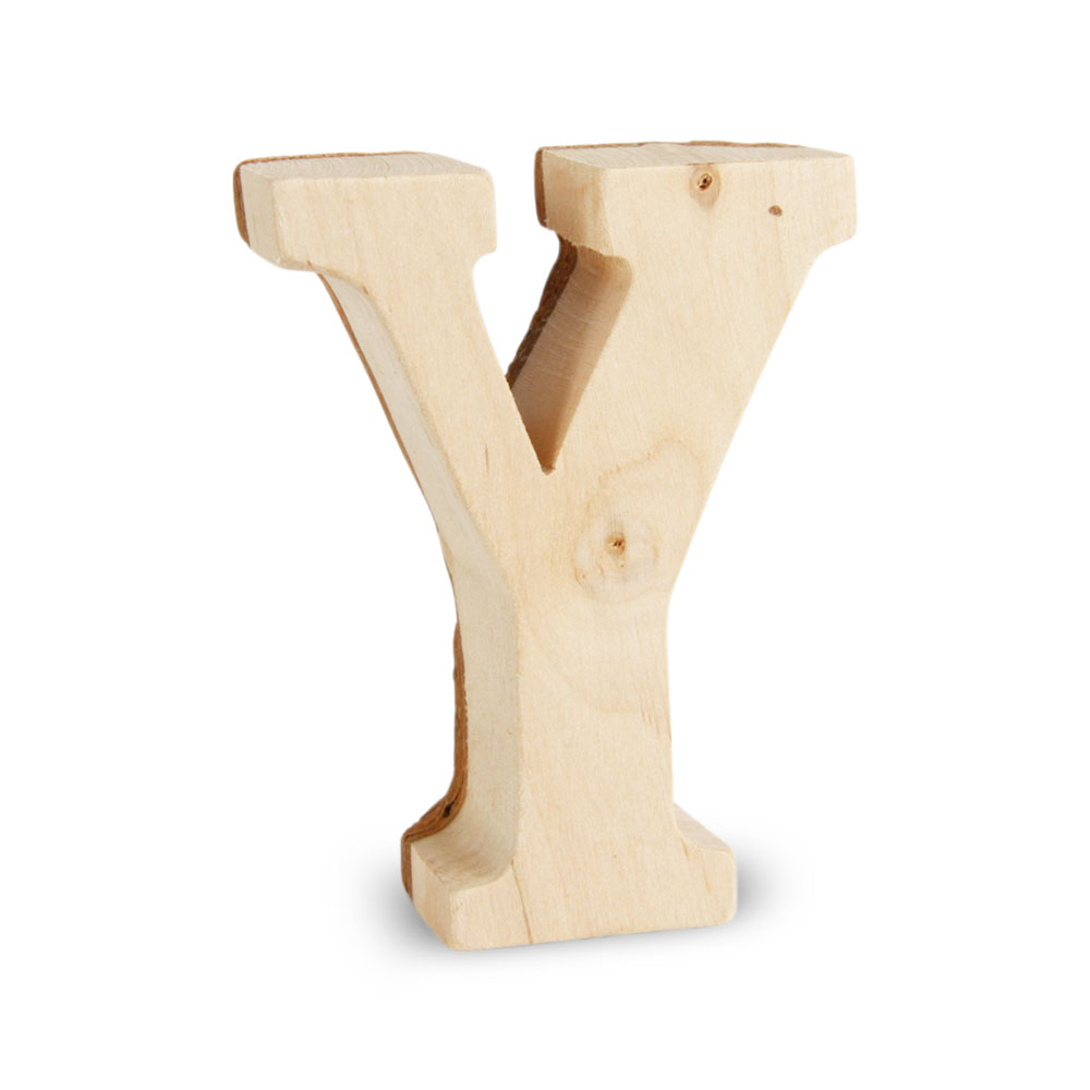 Holzbuchstabe mit Rinde: Y