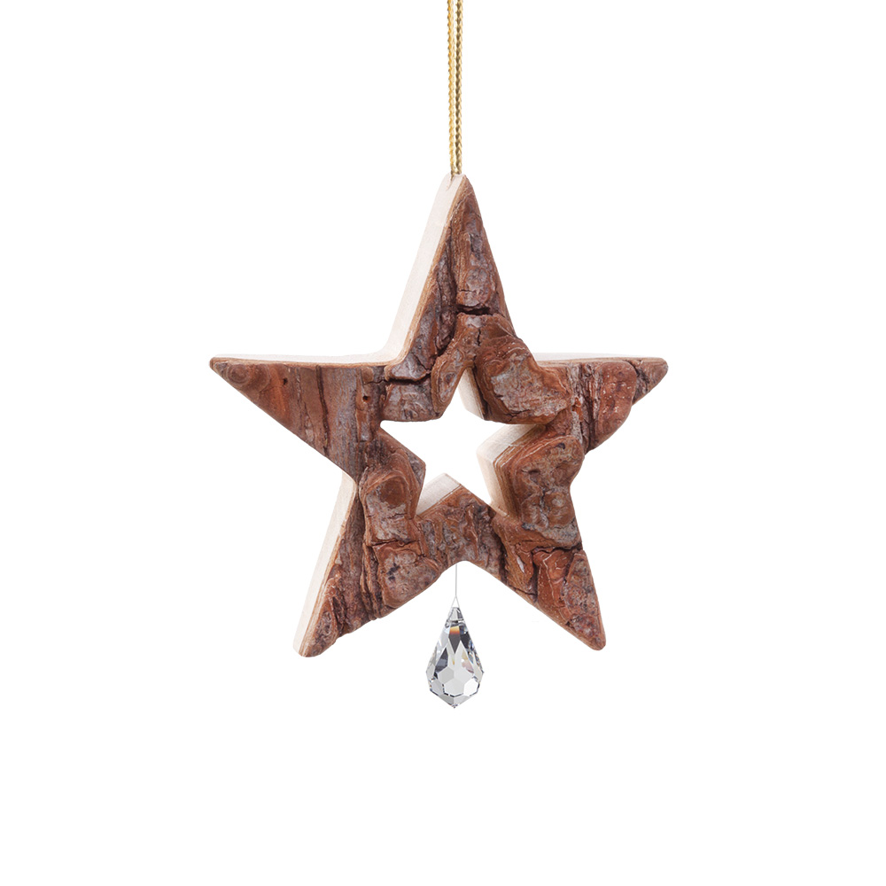 Rindenanhänger Stern mit Kristall