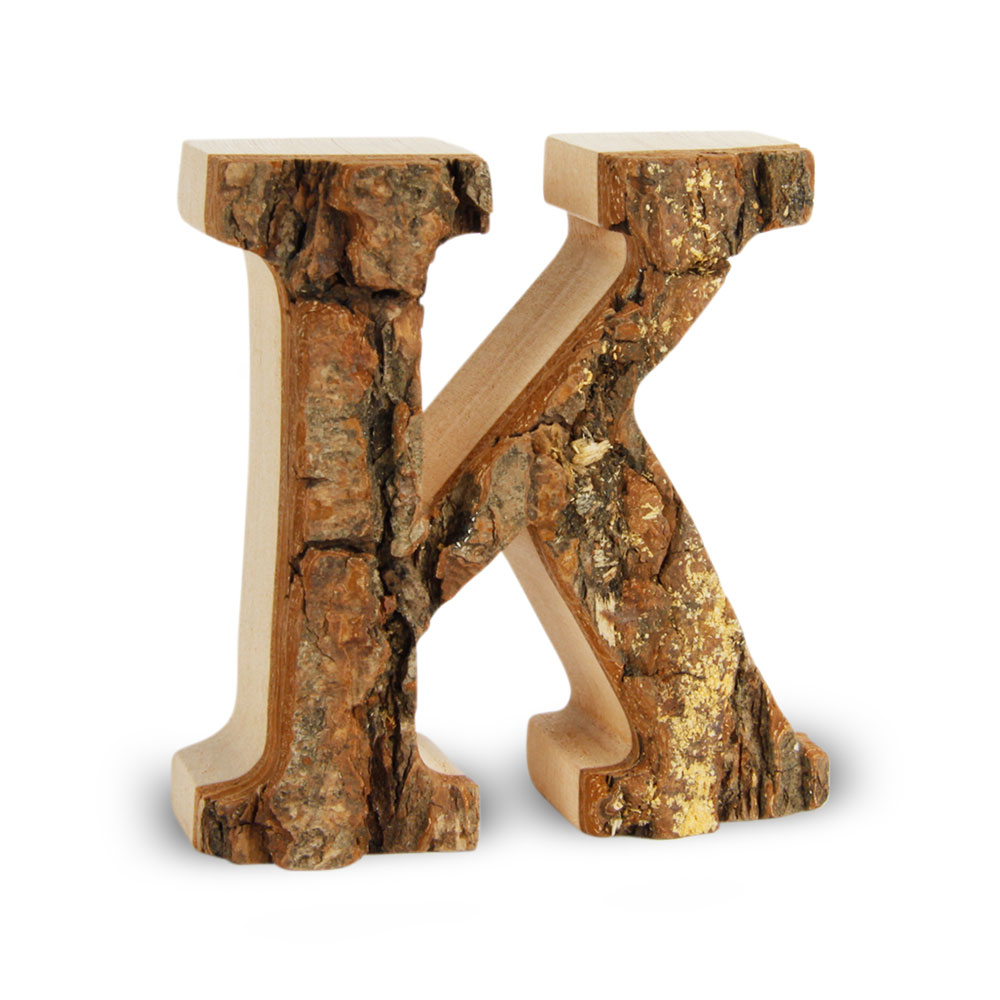 Holzbuchstabe mit Rinde: K