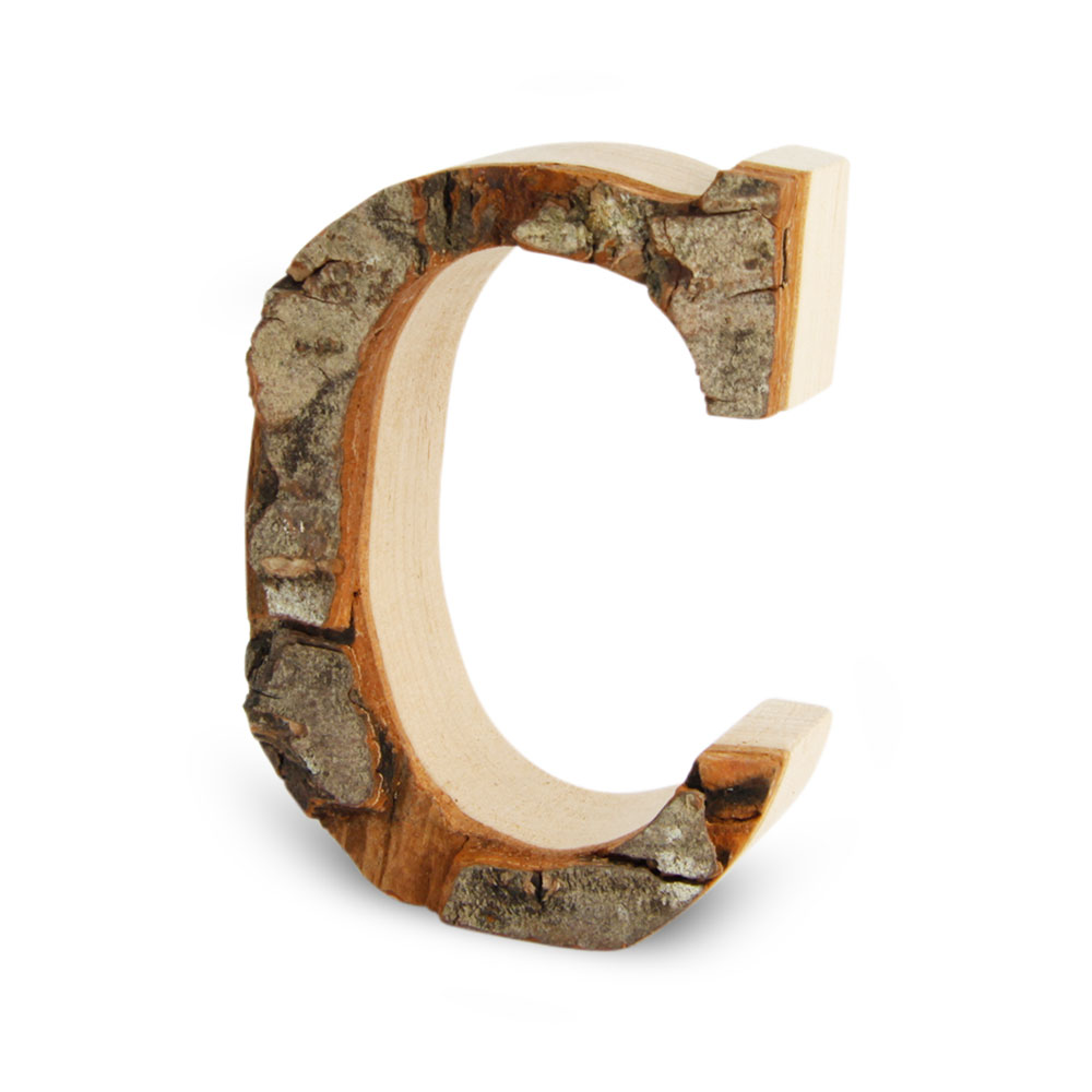 Holzbuchstabe mit Rinde: C