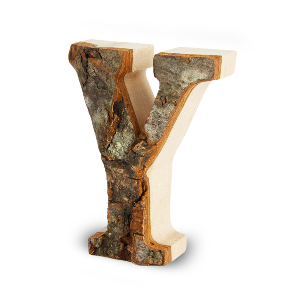 Holzbuchstabe mit Rinde: Y