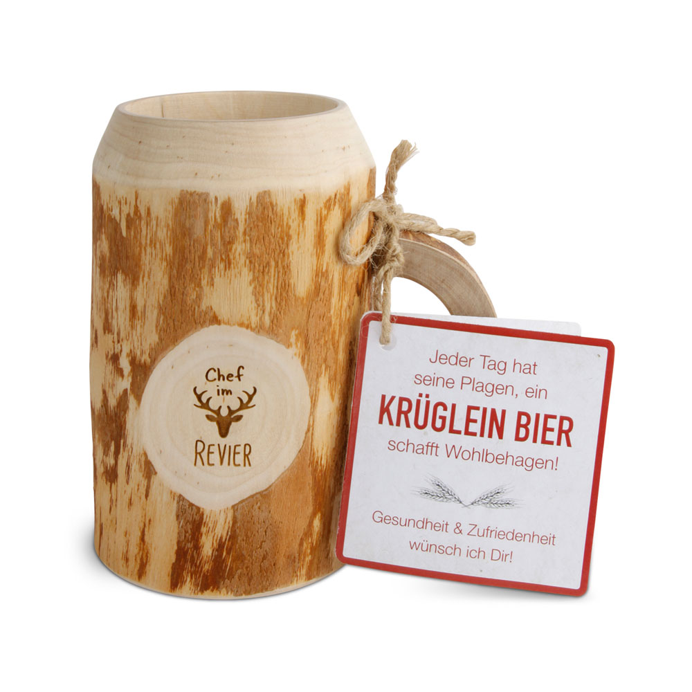 Bierkrug 0,3 ltr ohne Rinde "Chef im Revier"