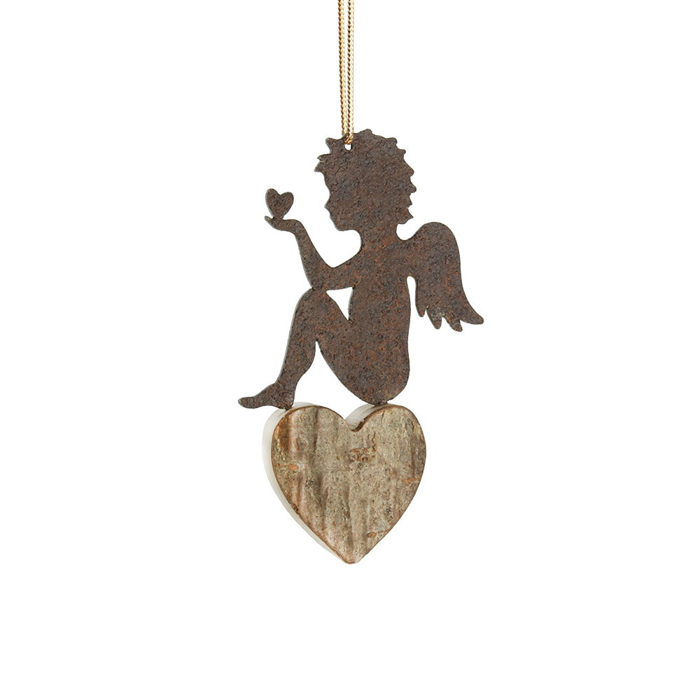 Himmelsbote mit Rindenherz Gr. 1: sitzend auf Herz