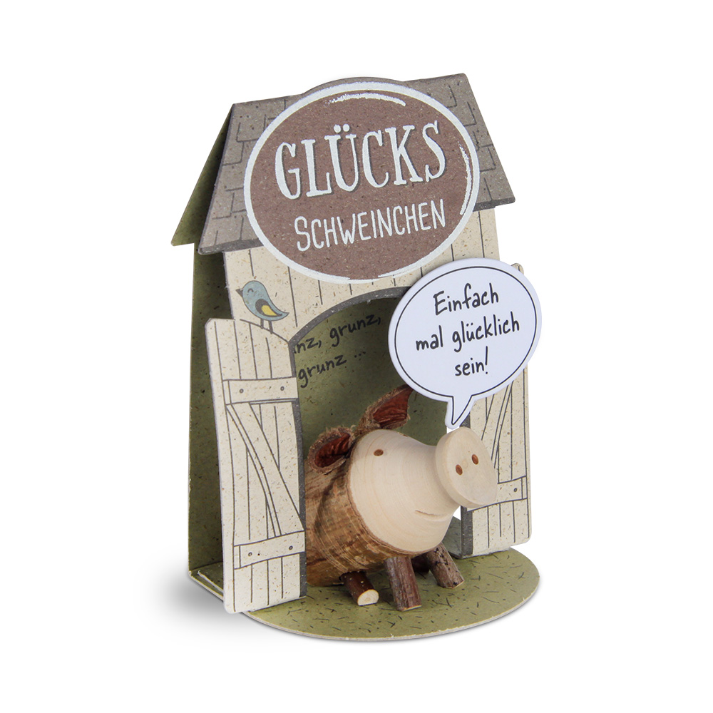 Glücksschweinchen sitzend: "Einfach mal..."