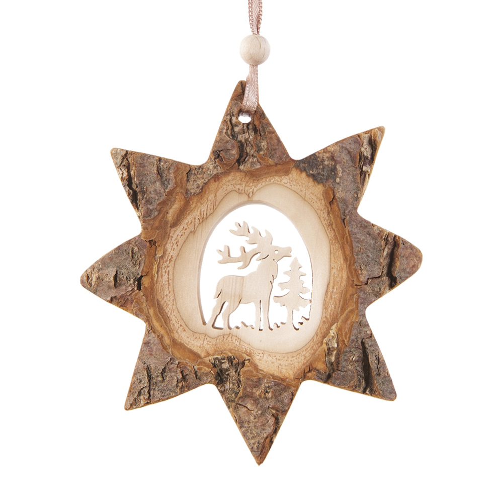 Rindenanh. Gr. 2 Stern Motiv: Hirsch