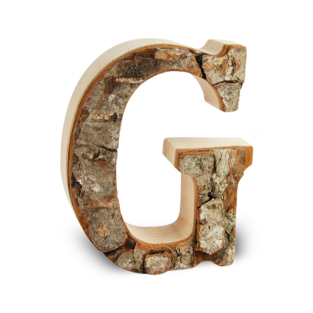 Holzbuchstabe mit Rinde: G