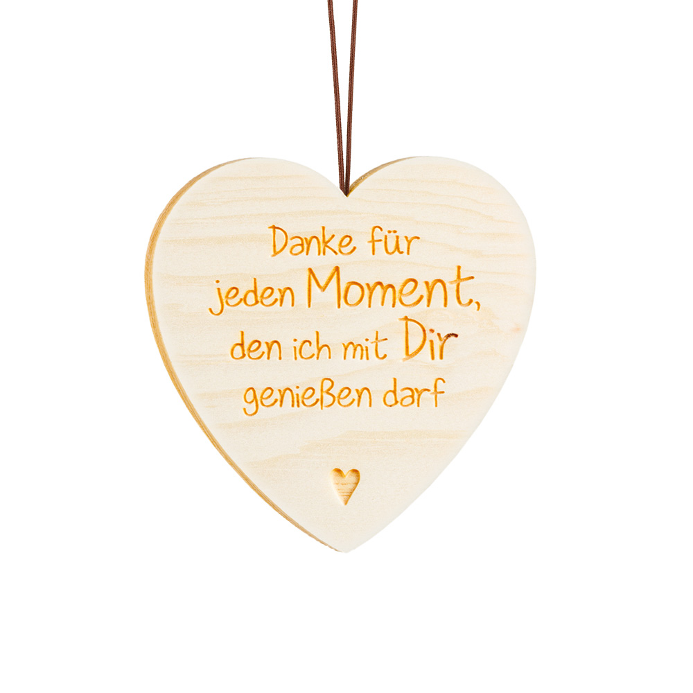 Anh. Zirben-Herz Typ 2: "Danke für jeden Moment,…"