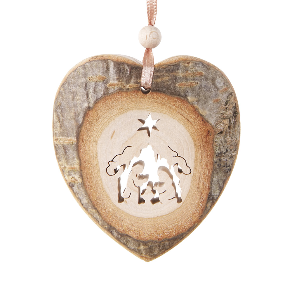 Rindenanh. Gr. 2 Herz Motiv: Krippe mit Stern