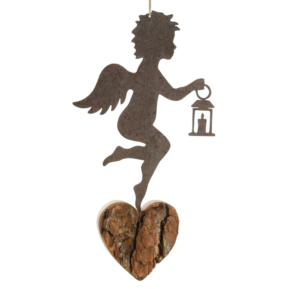 Himmelsbote mit Rindenherz Gr. 2: mit Laterne