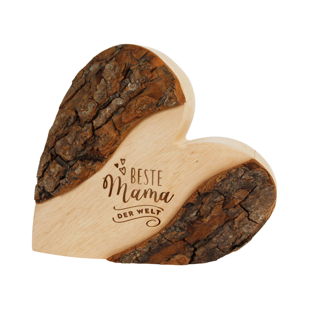 Rindenherz mit Gravur "Beste Mama der Welt"