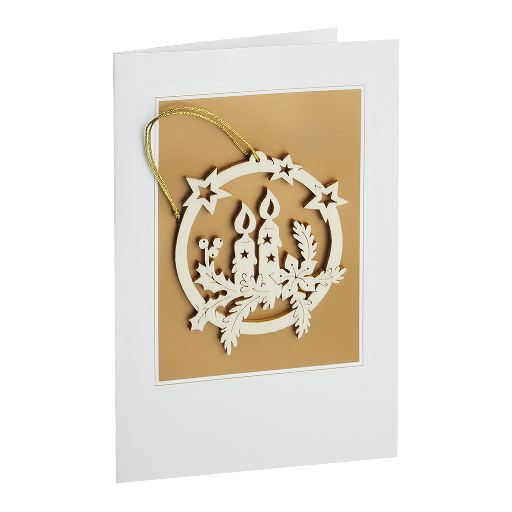 Briefkarte Kreis: Zweig mit 2 Kerzen