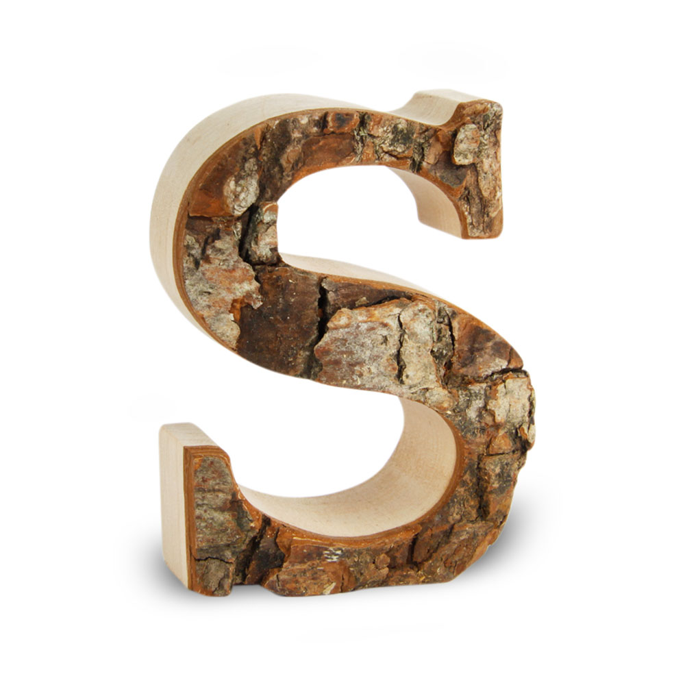Holzbuchstabe mit Rinde: S