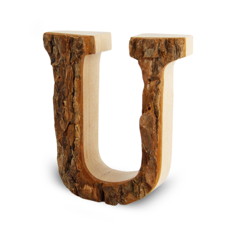 Holzbuchstabe mit Rinde: U