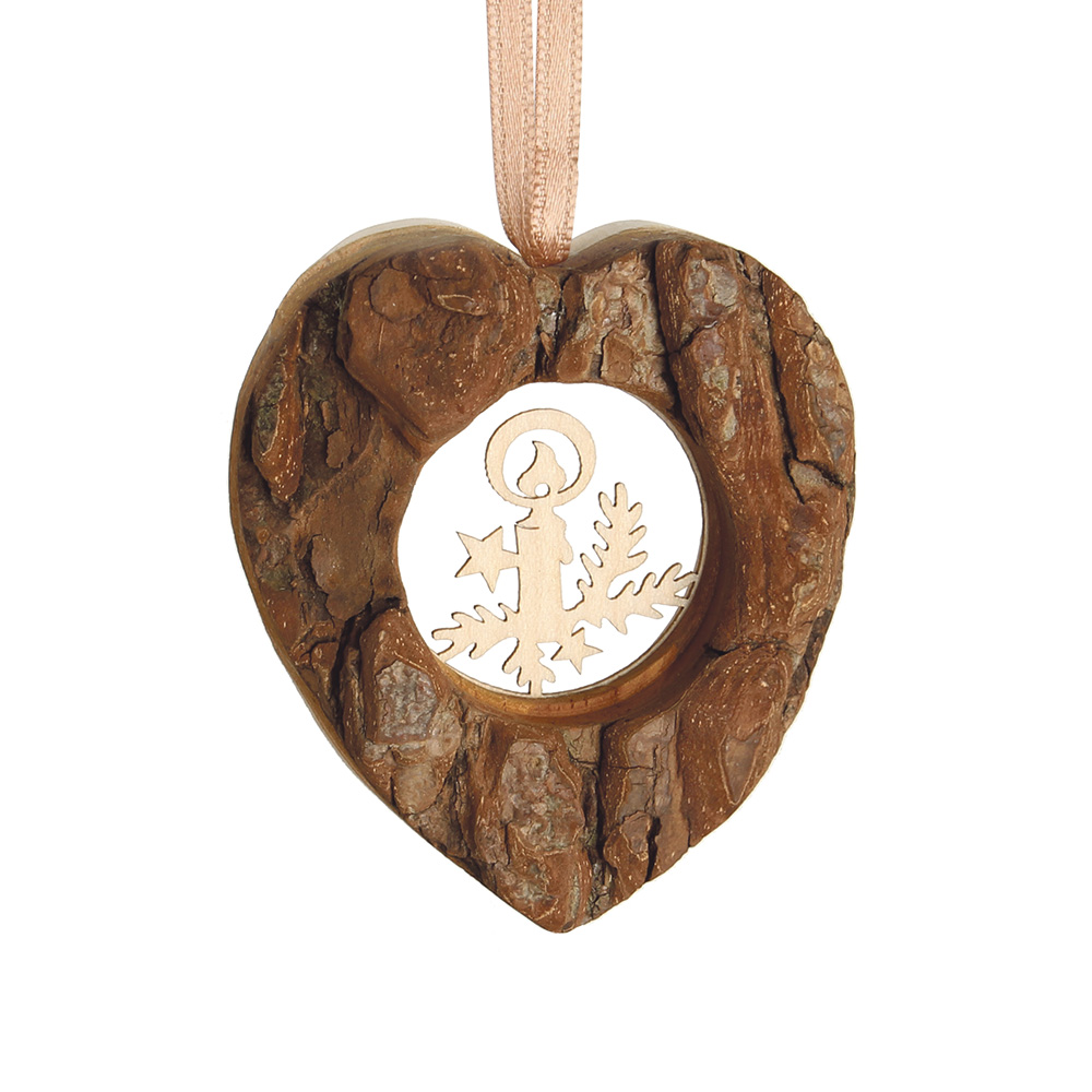 Rindenanh. Gr. 1 Herz m. Ahornm.: Kerze