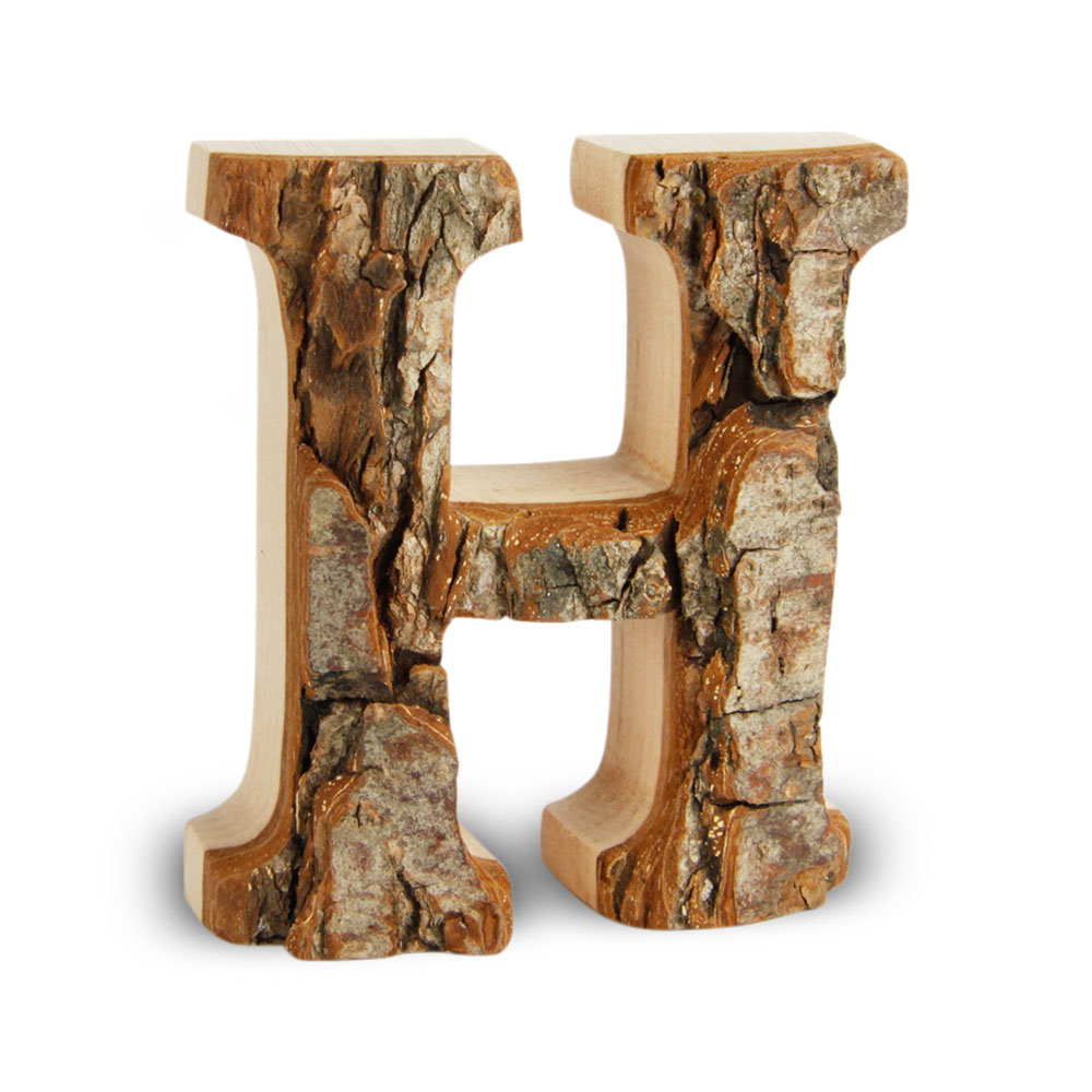 Holzbuchstabe mit Rinde: H