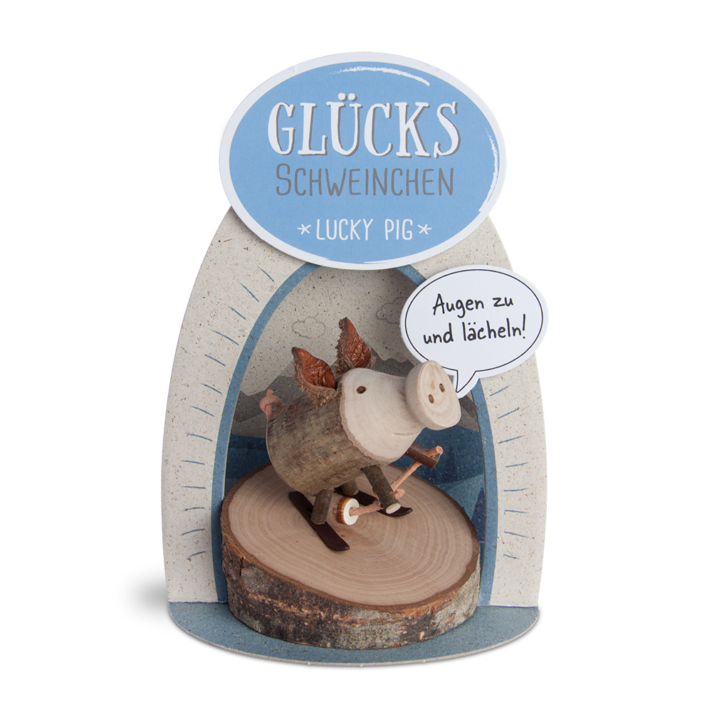 Glücksschweinchen Skifahrer: "Augen zu und..."