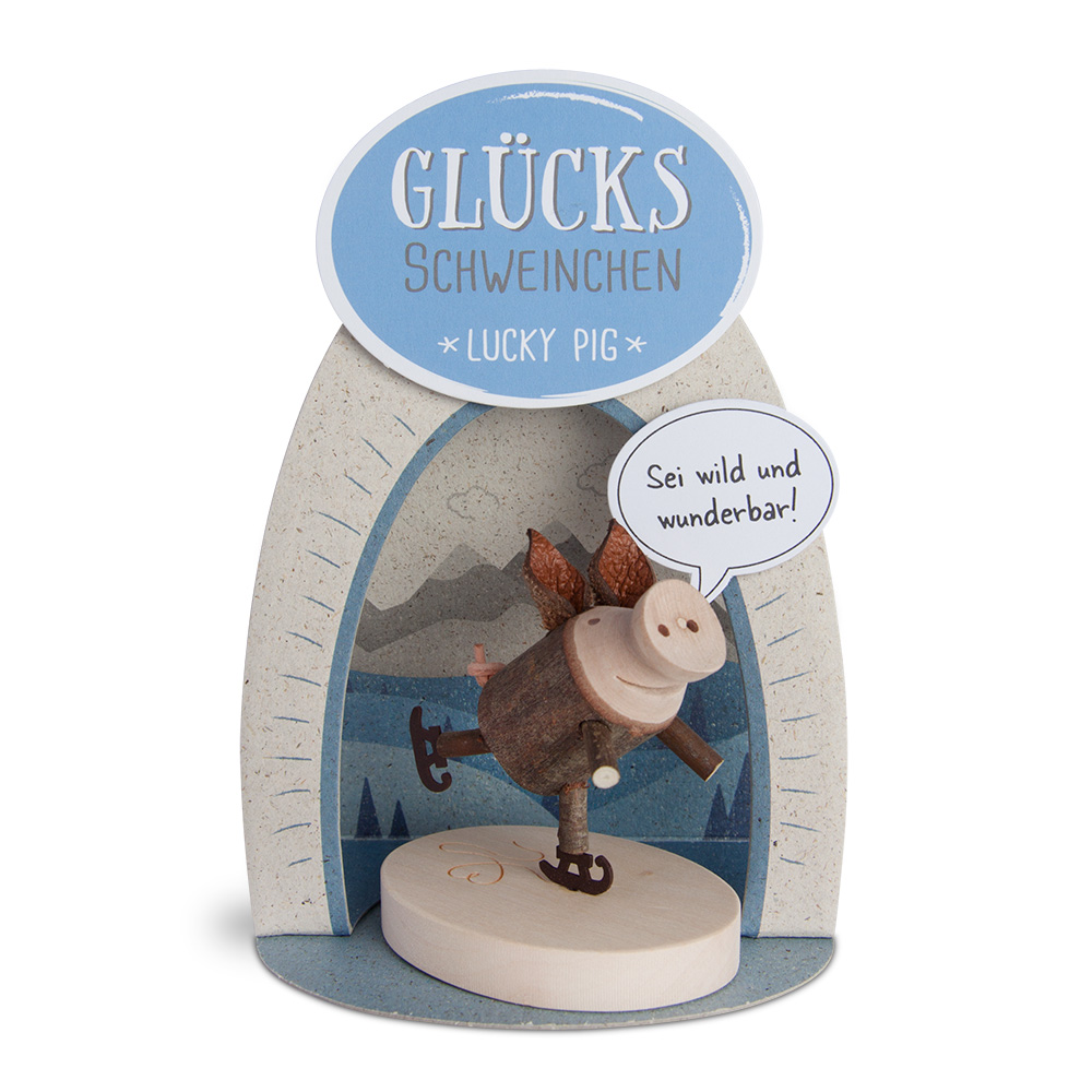 Glücksschweinchen Schlittschuhläufer mit Herz