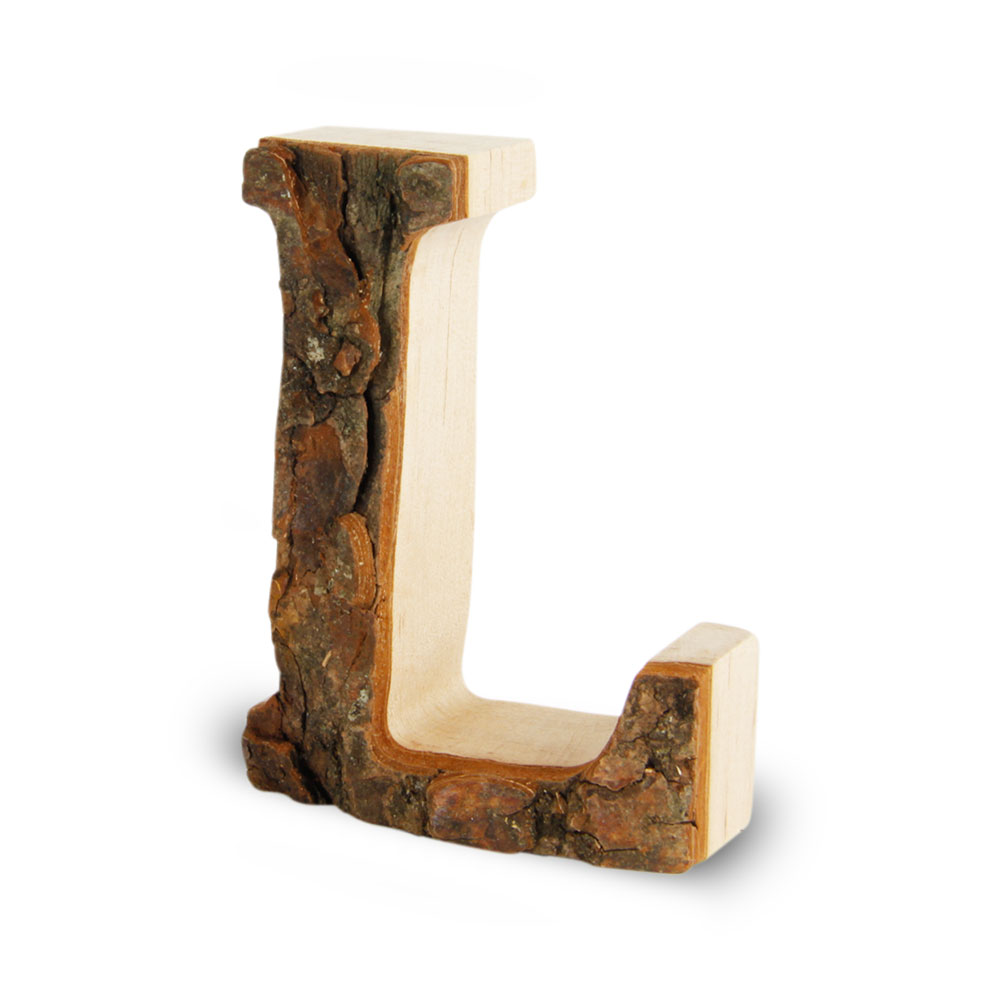 Holzbuchstabe mit Rinde: L