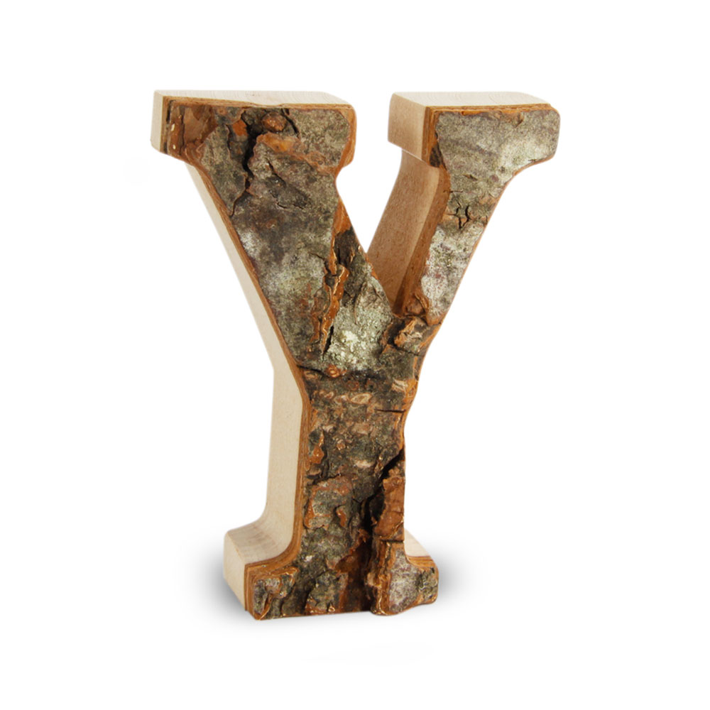 Holzbuchstabe mit Rinde: Y