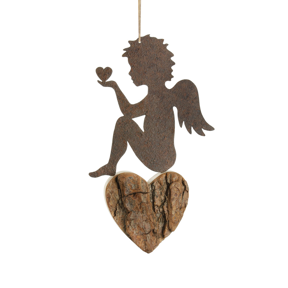 Himmelsbote mit Rindenherz Gr. 2: sitzend auf Herz