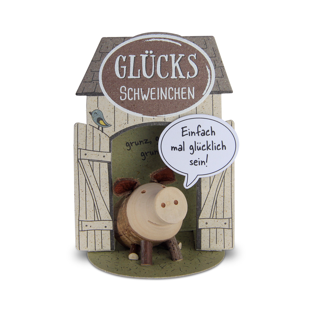 Glücksschweinchen sitzend: "Einfach mal..."