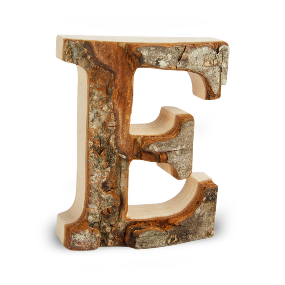 Holzbuchstabe mit Rinde: E