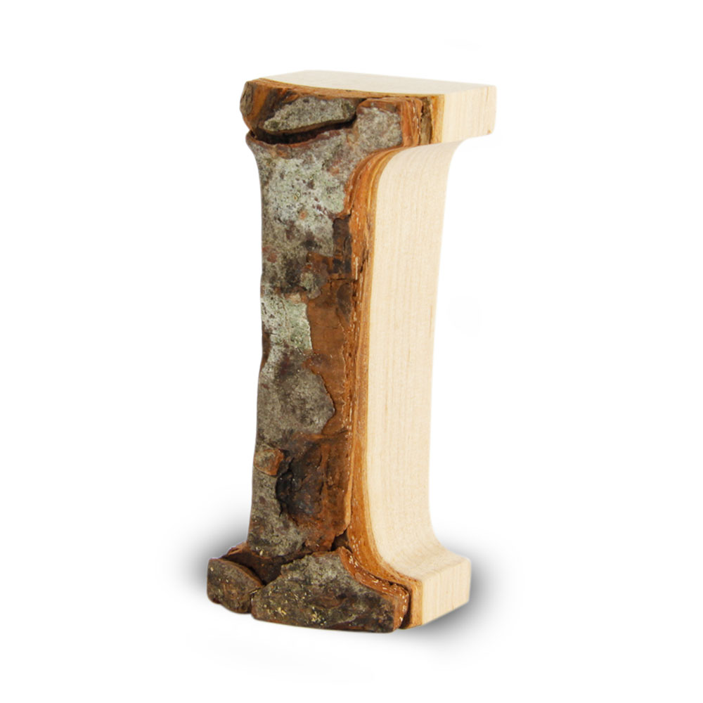 Holzbuchstabe mit Rinde: I