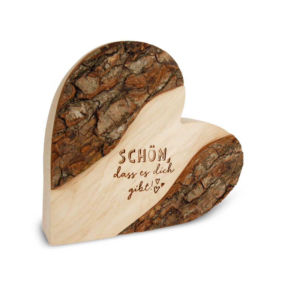 Rindenherz mit Gravur "Schön, dass es dich gibt!"