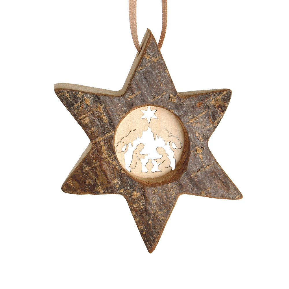 Rindenanh. Gr. 1 Stern m. Ahornm.: Krippe m. Stern