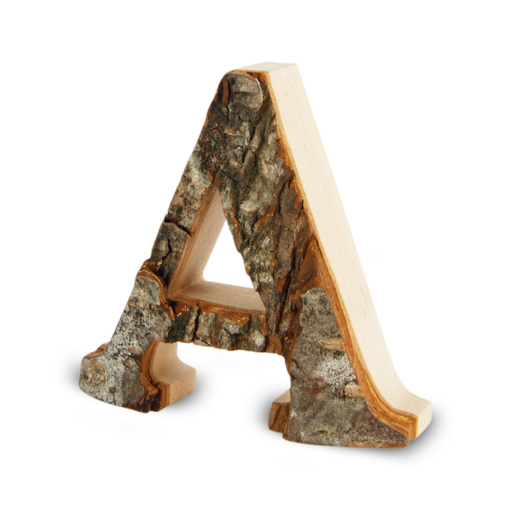Holzbuchstabe mit Rinde: A