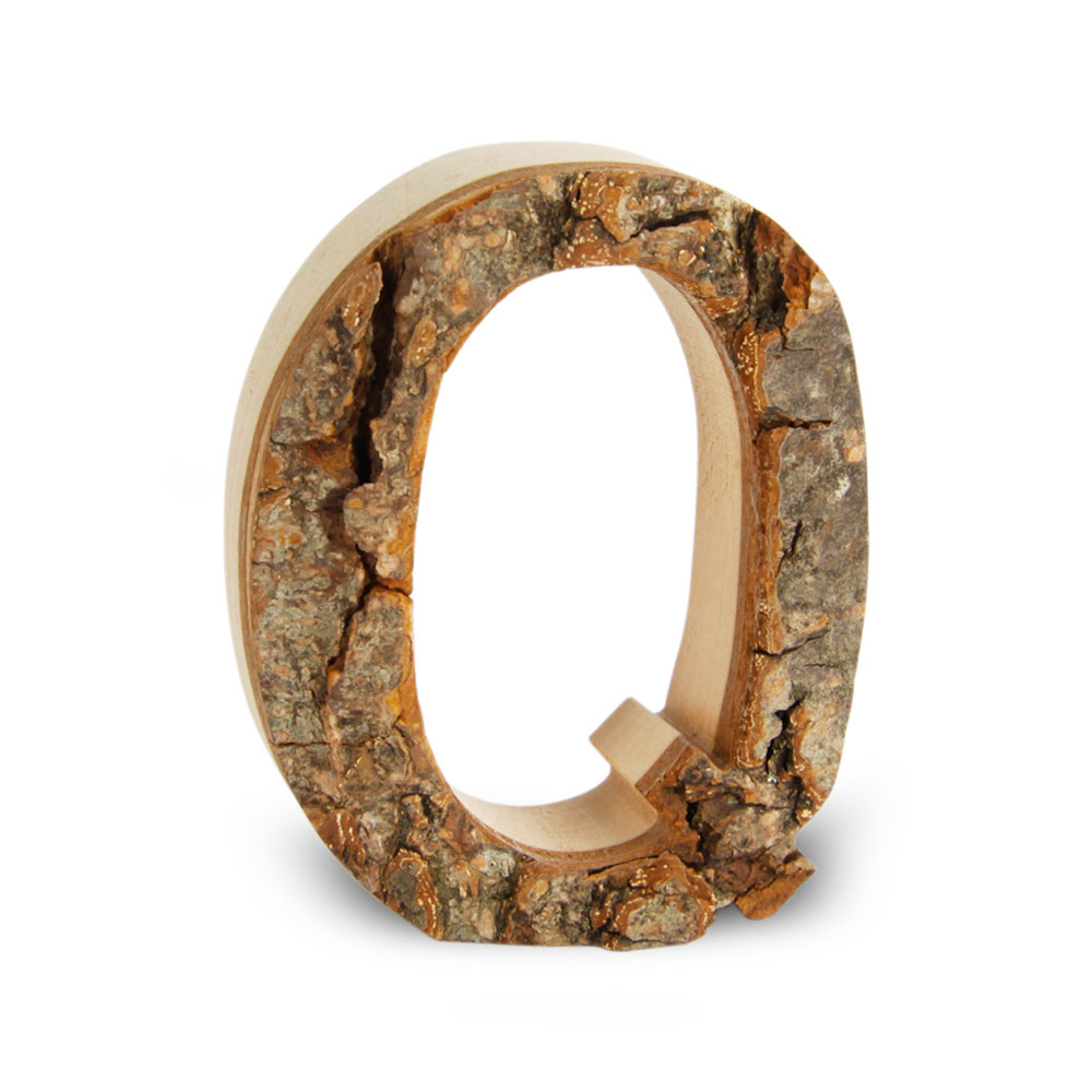 Holzbuchstabe mit Rinde: Q