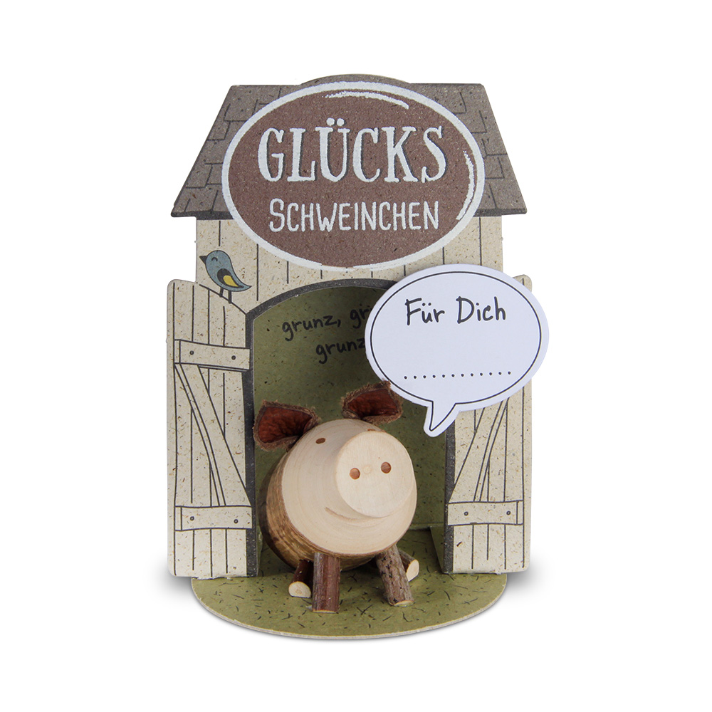 Glücksschweinchen sitzend: "Für Dich…"