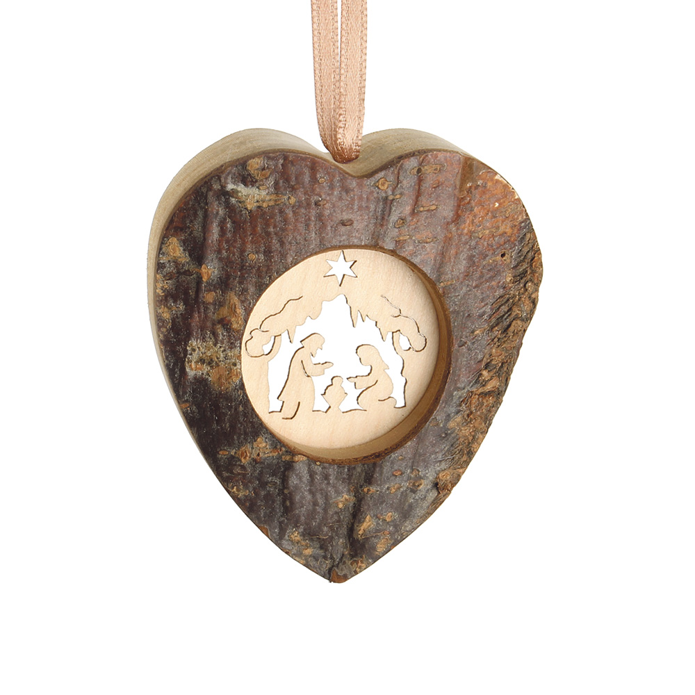 Rindenanh. Gr. 1 Herz m. Ahornm.: Krippe m. Stern