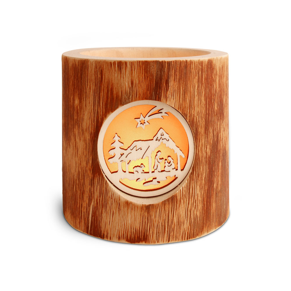 Stimmungsleuchter ohne Rinde, Motiv: Krippe