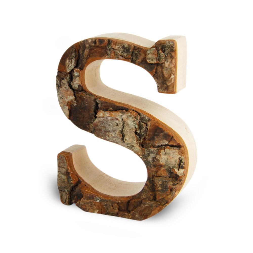 Holzbuchstabe mit Rinde: S