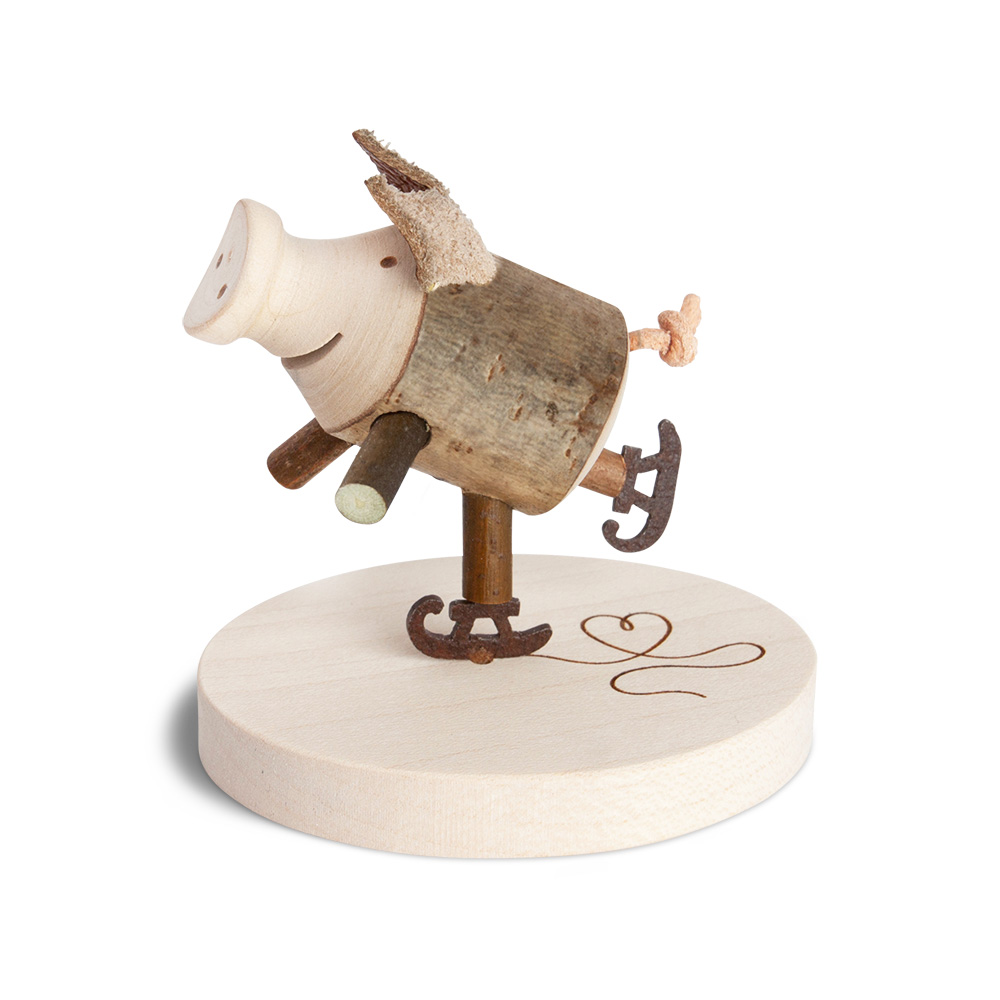 Glücksschweinchen Schlittschuhläufer mit Herz