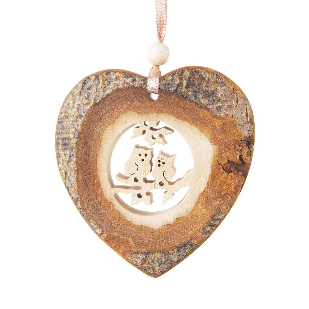 Rindenanh. Gr. 2 Herz Motiv: Eulenpaar