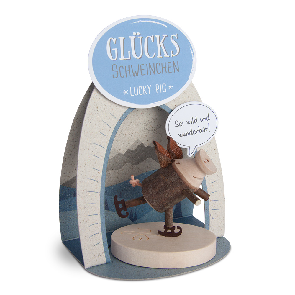 Glücksschweinchen Schlittschuhläufer mit Herz