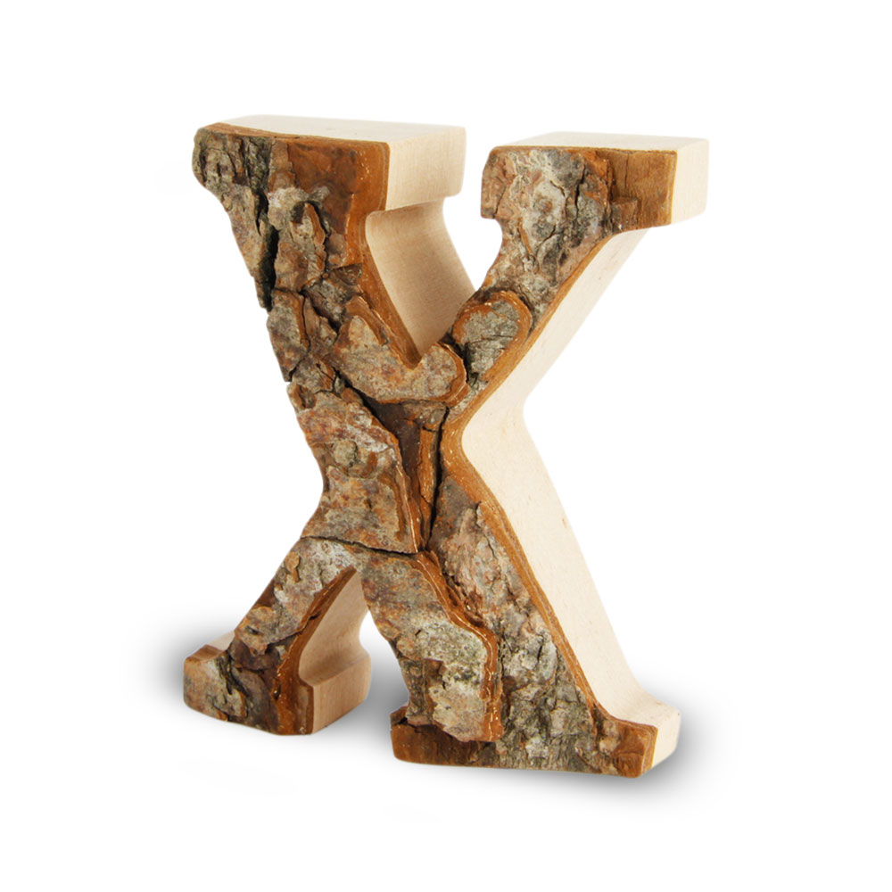 Holzbuchstabe mit Rinde: X