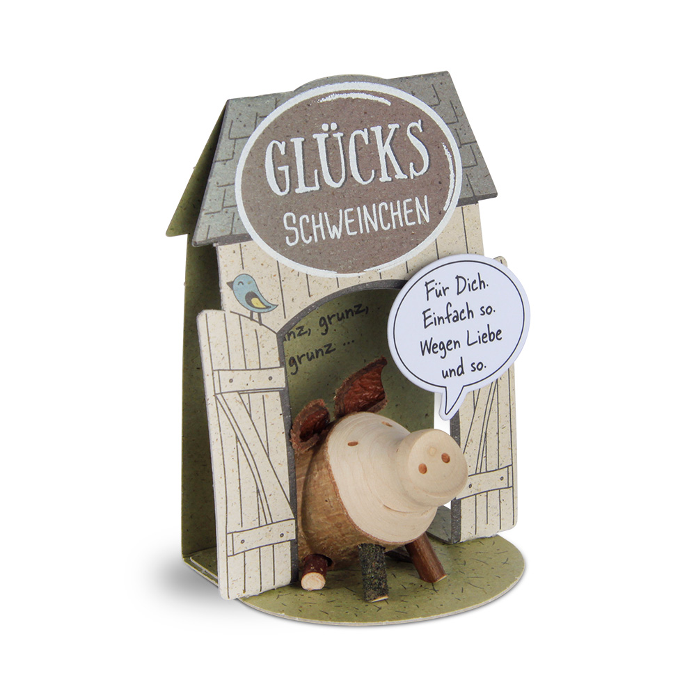Glücksschweinchen sitzend: "Für Dich. Einfach…"