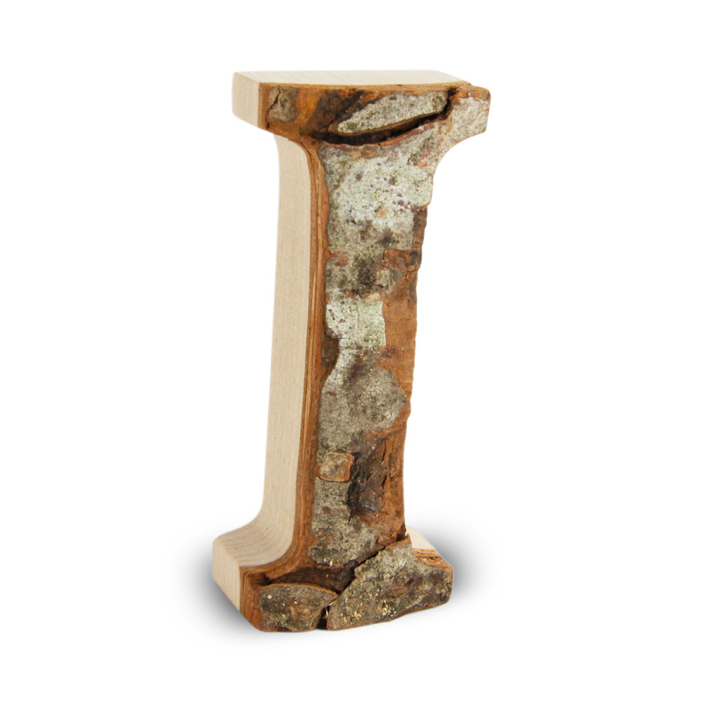 Holzbuchstabe mit Rinde: I