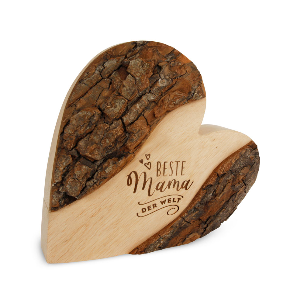 Rindenherz mit Gravur "Beste Mama der Welt"
