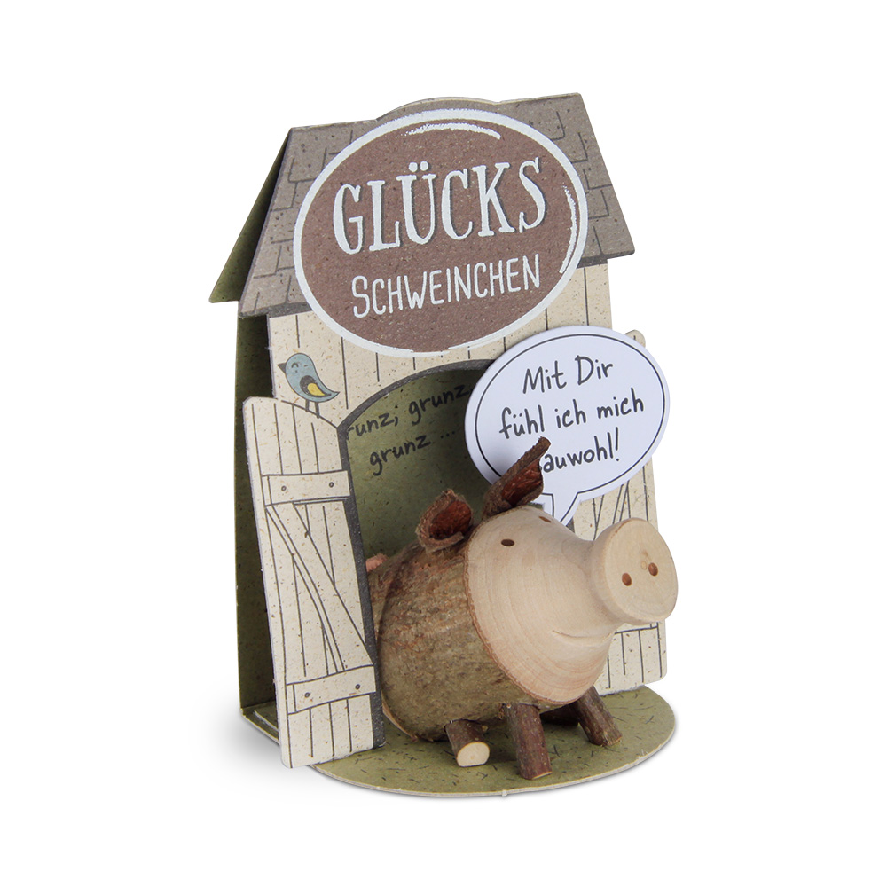 Glücksschweinchen sitzend: "Mit Dir fühl ich..."