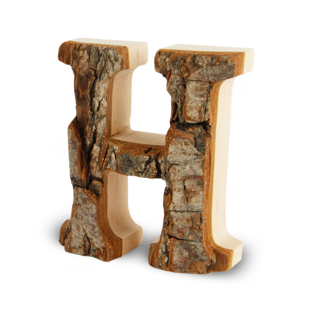 Holzbuchstabe mit Rinde: H