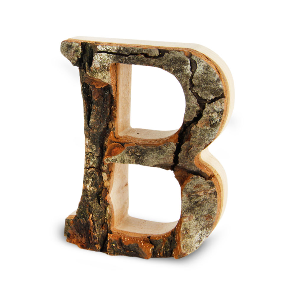 Holzbuchstabe mit Rinde: B