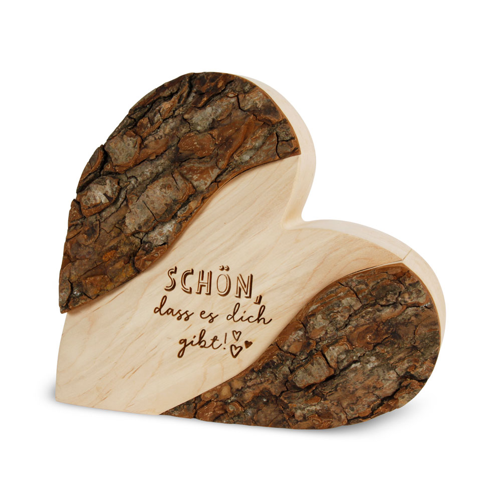 Rindenherz mit Gravur "Schön, dass es dich gibt!"